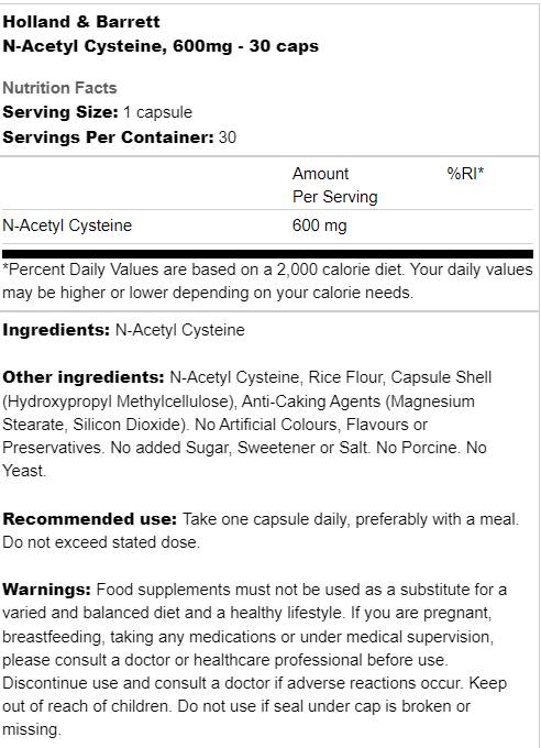 N-Acetyl Cysteine ​​600 mg 30 κάψουλες