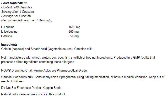 Διακλαδισμένη αλυσίδα αμινοξέα/BCAA - 240 κάψουλες
