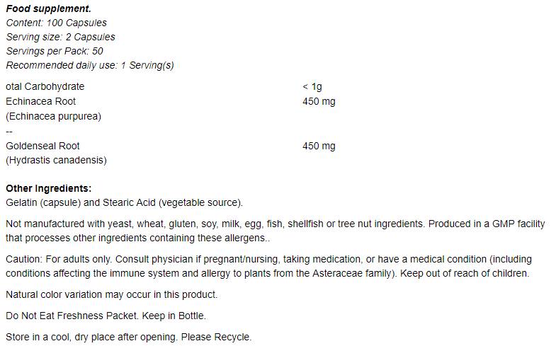 Echinacea & Goldenseal Root - 100 κάψουλες