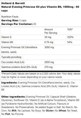 Φυσικό βραδινό λάδι Primrose 1000 mg | Συν βιταμίνη Β6 - 60 κάψουλες