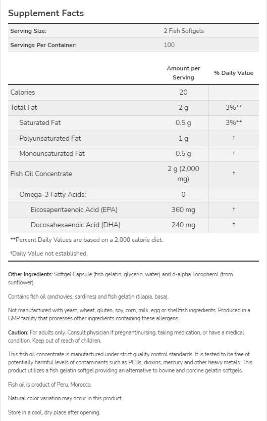 Ωμέγα 3 1000 mg | Softgels ζελατίνης ψαριών - 200 κάψουλες πηκτής