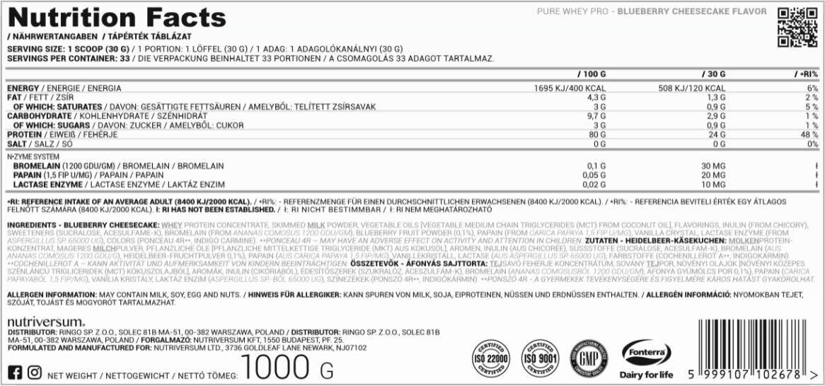 <tc>Nutriversum</tc> Whey Pro Pure | με σύστημα N-Zyme [2000 γραμμάρια, 66 δόσεις]