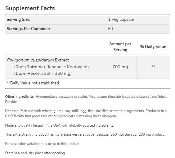 Ρεσβερατρόλη 350 mg | Επιπλέον δύναμη - 60 κάψουλες