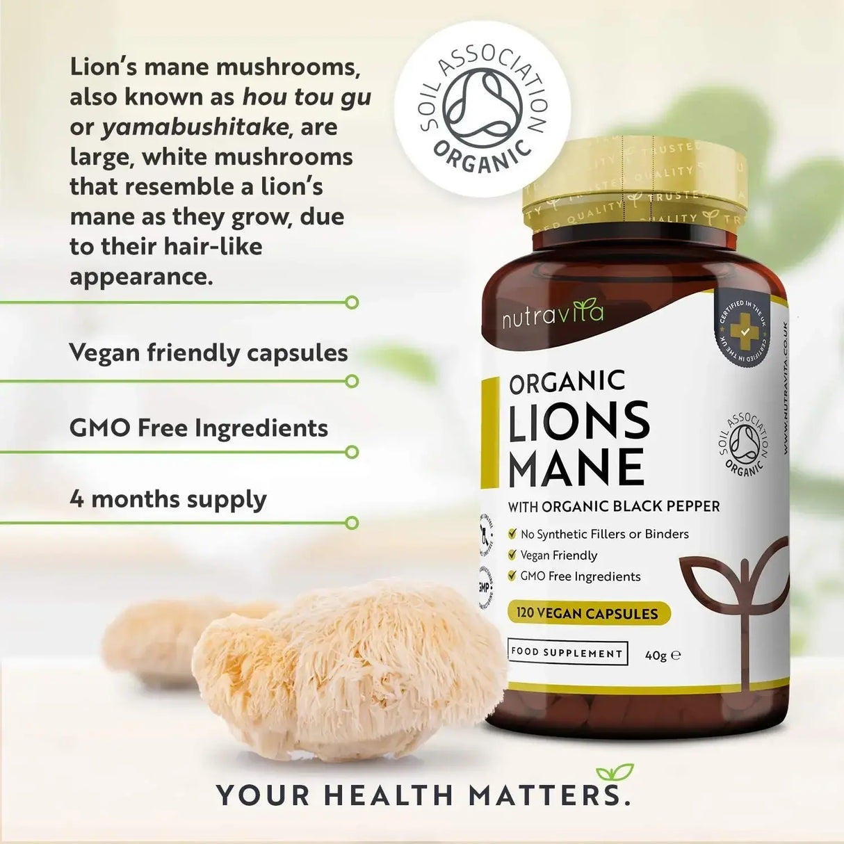 Βιολογικό Lion's Mane 120 Vcaps. <tc>Nutravita</tc>