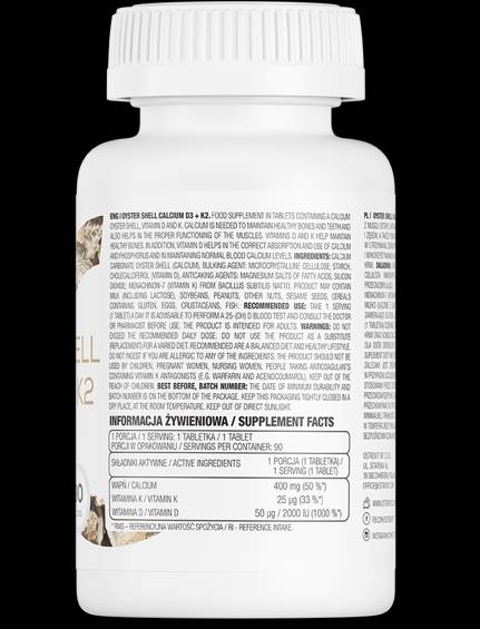 Κέλυφος στρείδι ασβέστιο 400 mg/με δισκία D3 + K2 90