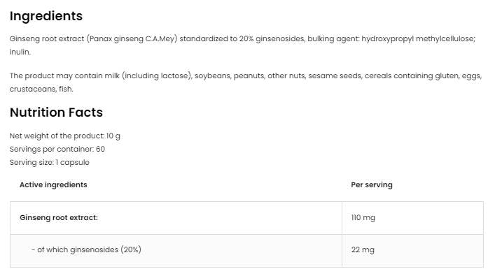 Panax ginseng 110 mg | Ρίζα εκχύλισμα 60 κάψουλες