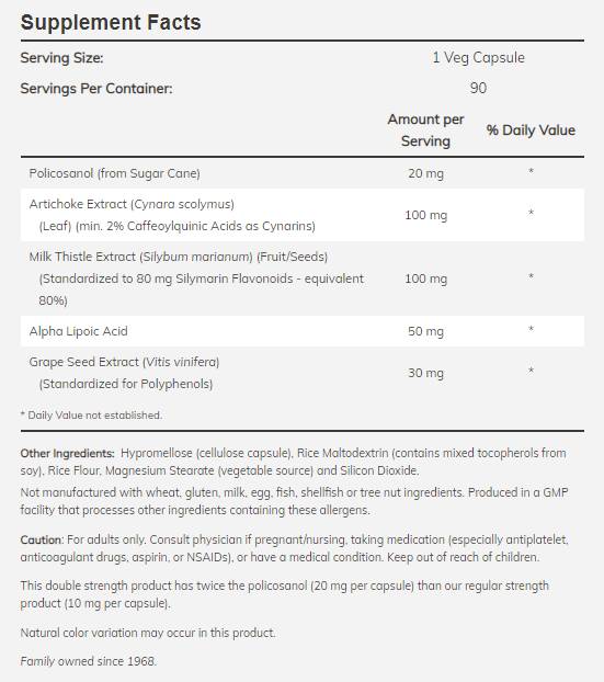 Policosanol 20 mg/Διπλής ισχύος - 90 κάψουλες