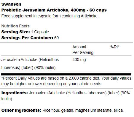 Prebiotic Jerusalem Artichoke 400 mg 60 κάψουλες