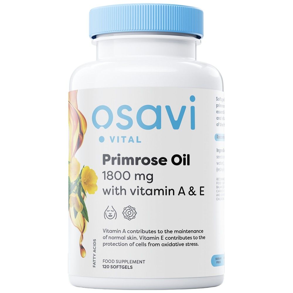 Λάδι Primrose 1800 mg | με κάψουλες βιταμίνης A & E - 120 Gel