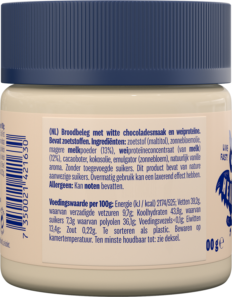 Proteinella White Chocolate 200 g - υγρή λευκή σοκολάτα χωρίς προστιθέμενη ζάχαρη και χωρίς φοινικέλαιο