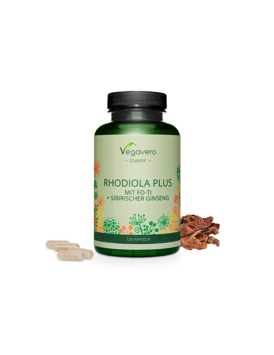 Rhodiola συν mit fo-ti + sibirischer ginseng/ χρυσή ρίζα + fo-ti και siberian ginseng, 120 κάψουλες, 100% vegan