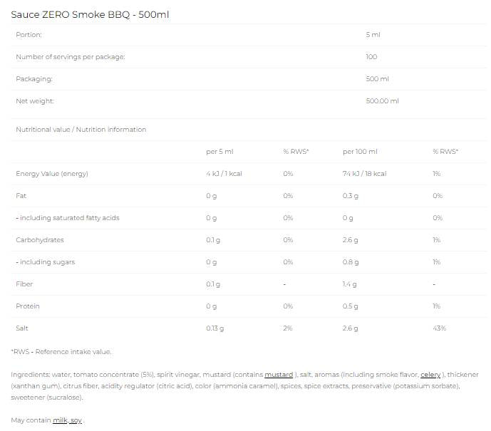 Sauce Zero - BBQ Smoke - 500 ml