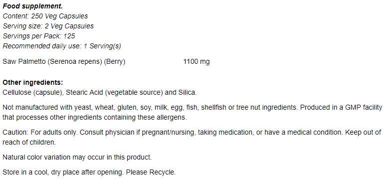 Saw Palmetto Berries 550 mg - 250 κάψουλες