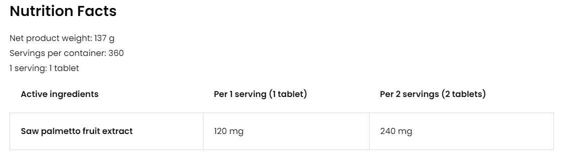 Saw Palmetto Extract 120mg | Vege 360 ​​Tablets