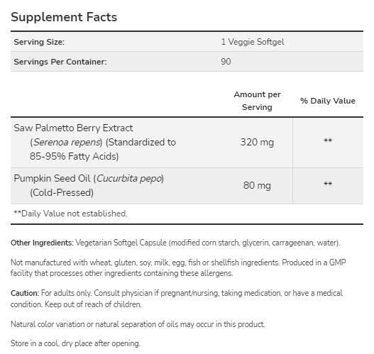 Εξέταση Palmetto | Με λάδι σπόρου κολοκύθας - 90 κάψουλες γέλης