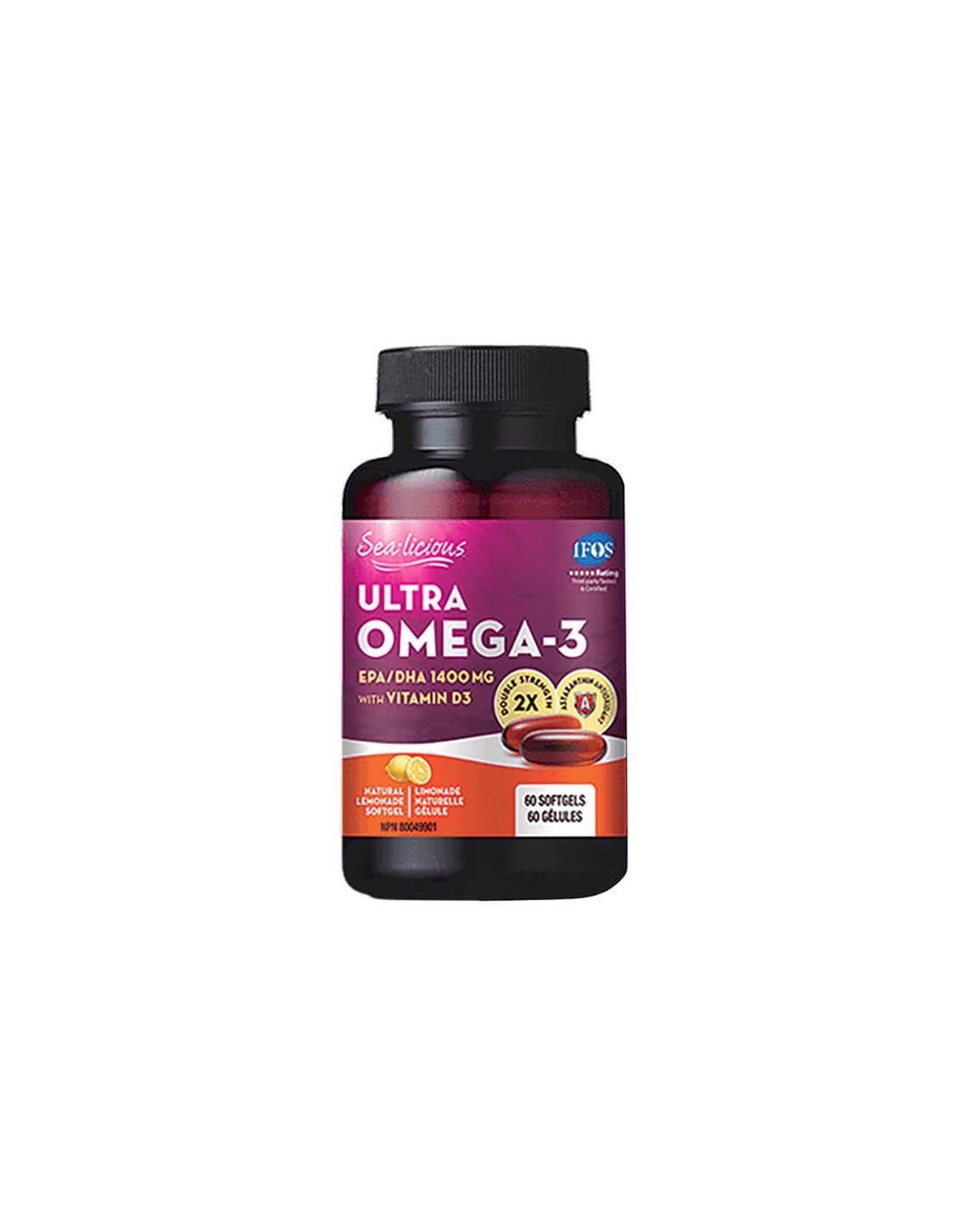 Sea-Licious® Ultra Omega-3 με βιταμίνη D3 - Ωμέγα-3 + βιταμίνη D3, 60 μαλακές κάψουλες <tc>Natural Factors</tc>