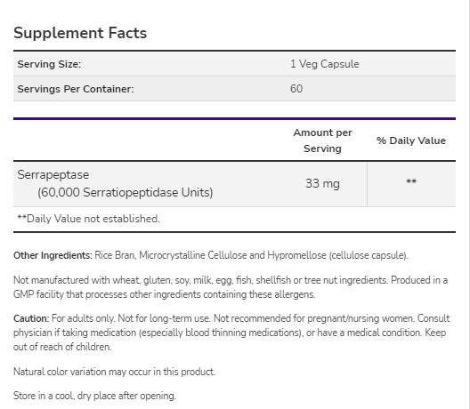 Serrapeptase 60.000 Spu [60 κάψουλες, 60 δόσεις]