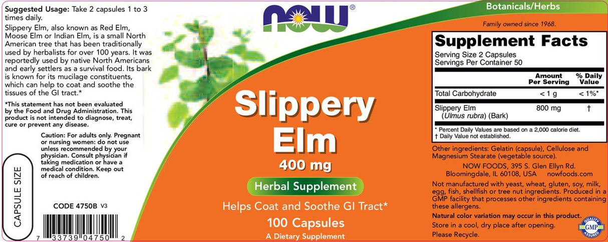 Slippery Elm 400 mg - 100 κάψουλες