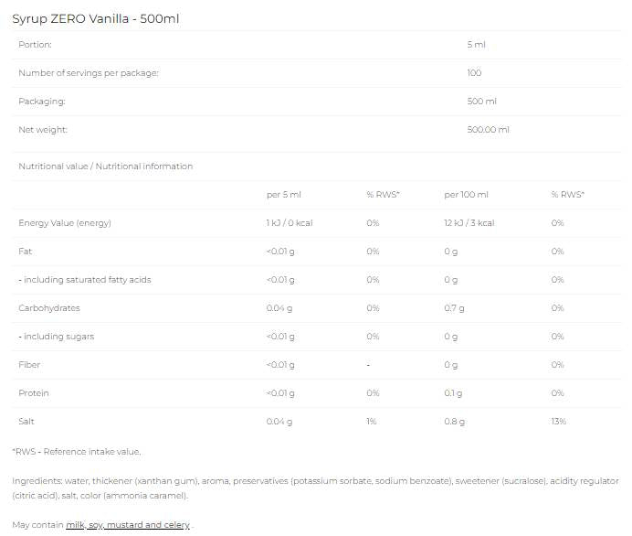 SERRUP ZERO - Βανίλια - 500 ml