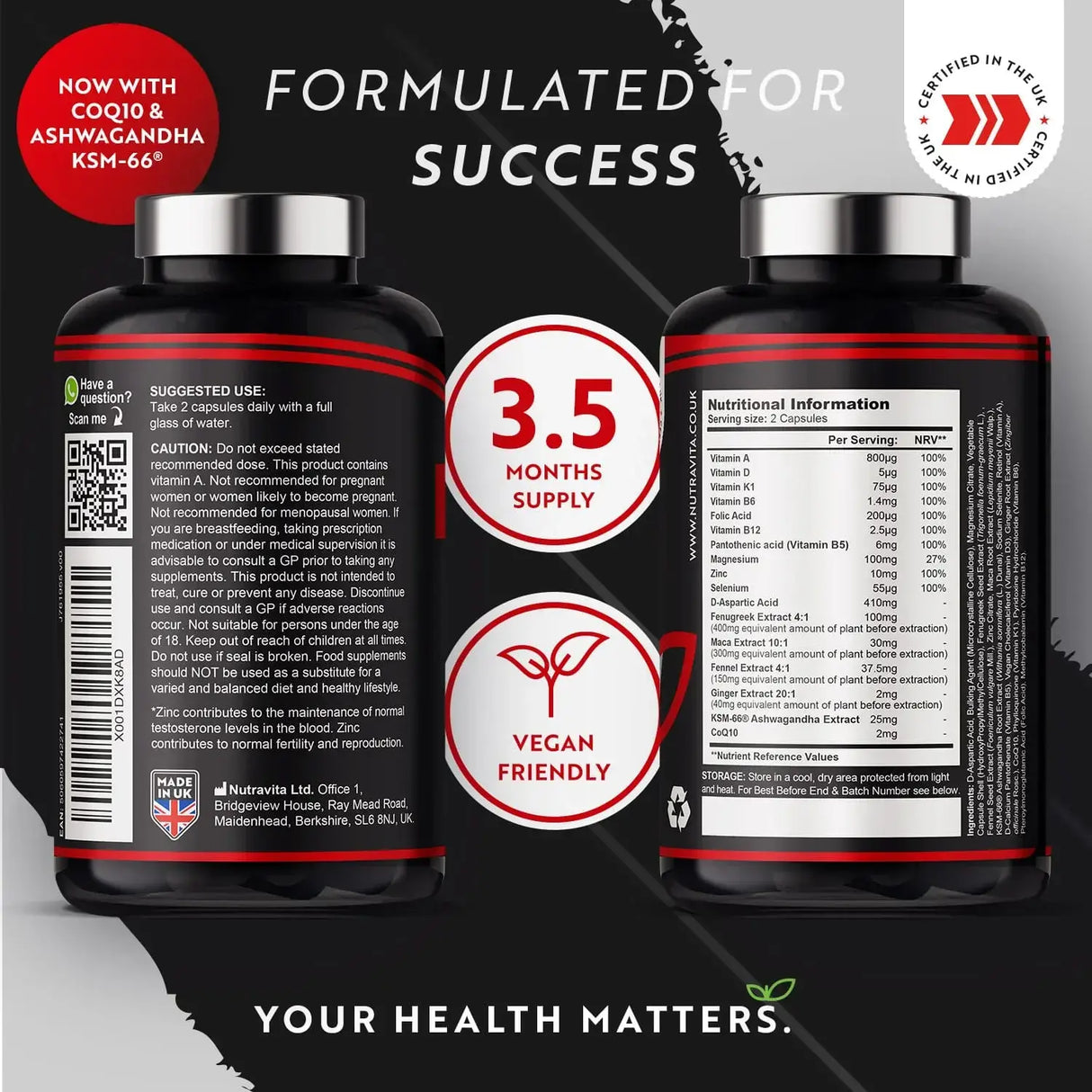 TESTOMAX™ 2.0 /210 κάψουλες, 105 ημέρες/ με Ashwagandha KSM 66®, CoQ10 &amp; Maca Root <tc>Nutravita</tc>