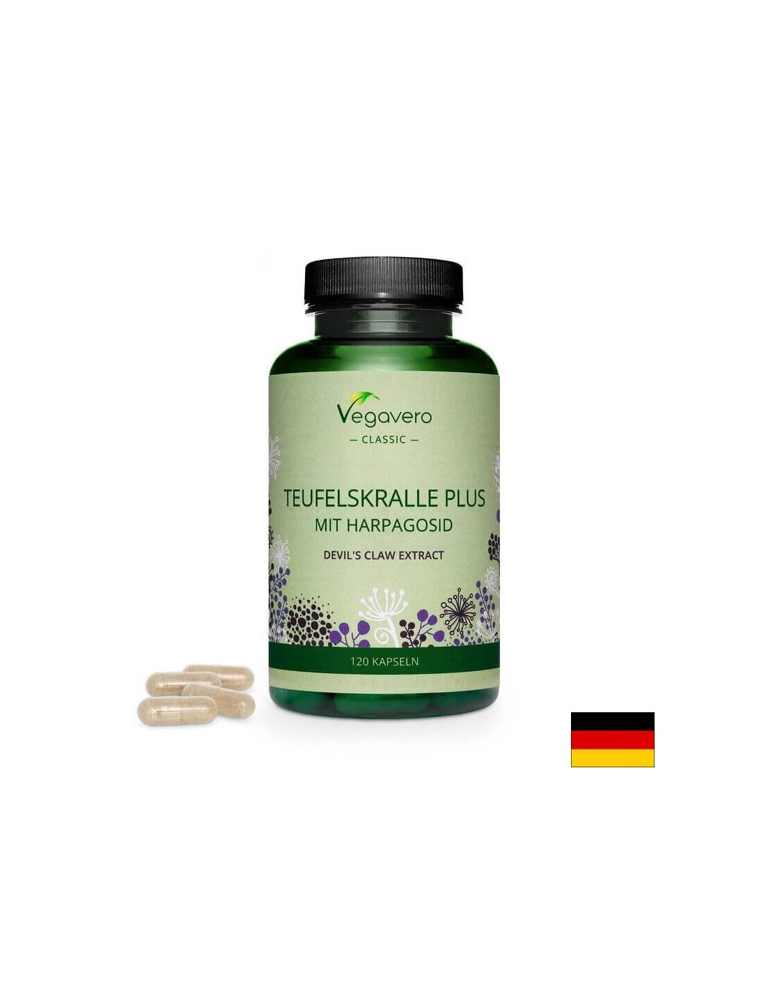 Teufelskralle Plus Mit Harpagosid/ Φυτική φόρμουλα με νύχι του διαβόλου, λευκή ιτιά και τζίντζερ, 120 κάψουλες, 100% Vegan <tc>Vegavero</tc>