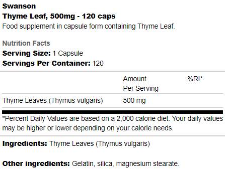 Thyme Leaf 500 mg 120 κάψουλες