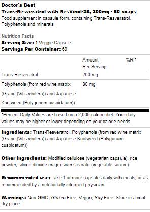 Trans-resveratrol 200 mg | με resvinol -25 - 60 κάψουλες