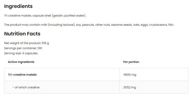 Tri Creatine Malate/TCM 1200 mg - 180 κάψουλες