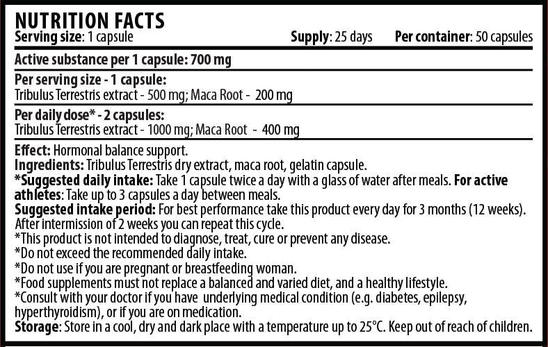 Tribulus με Maca 1400 mg - 50 κάψουλες