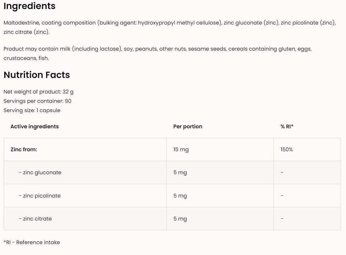 Triple Zinc/Gluconate + Picolinate + Citrate 90 κάψουλες