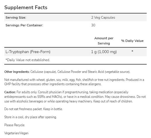 Τρυπτοφάνη 500 mg - 60 κάψουλες