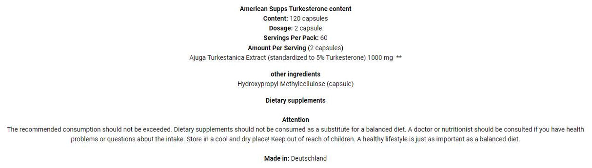 Τουρκστερόνη 10% 1000 mg - 120 κάψουλες