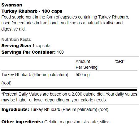 Ραβέντι Τουρκίας 500 mg 100 κάψουλες
