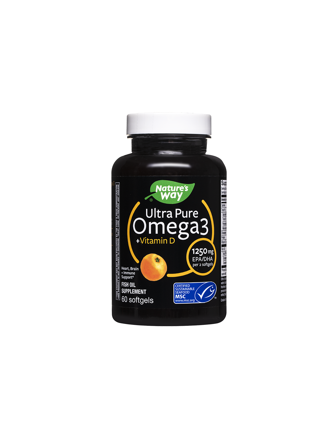 Ultra Pure OmegA-3 + Vitamin D3- Ultra Pure OmegA-3 1250 mg + βιταμίνη D3 1000 IU, 60 Softgel Capsules Nature