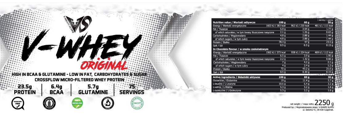 V-Whey Original | Υψηλό σε BCAA και γλουταμίνη - 2250 γραμμάρια