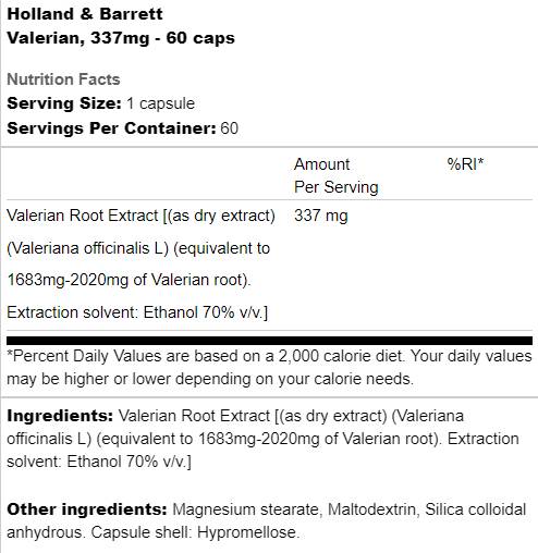 Βαλεριάνα 337 mg - 60 κάψουλες
