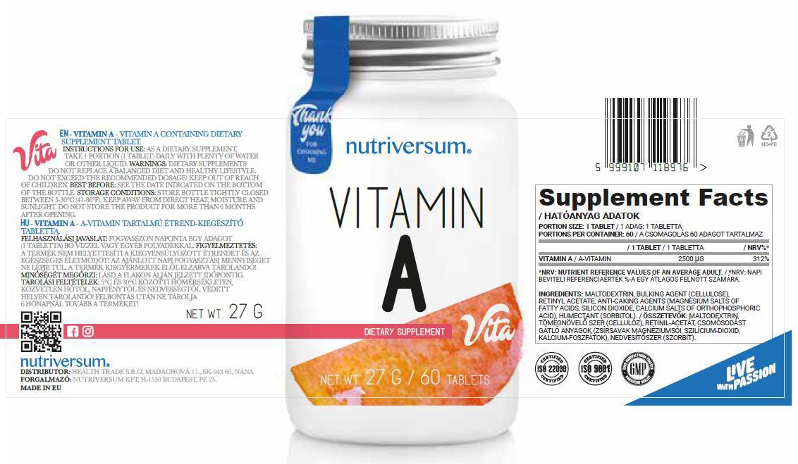 Βιταμίνη Α 2500 mcg - 30 δισκία