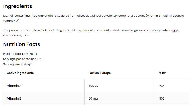 Η βιταμίνη Α + Ε πέφτει 30 mL