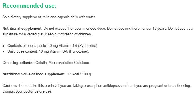 Βιταμίνη Β-6 10 mg | Πυριτοξίνη - 100 κάψουλες