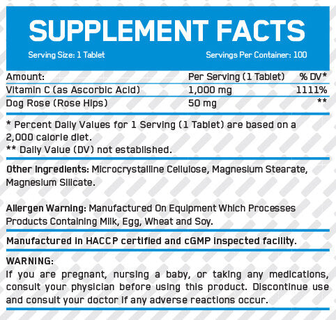 Βιταμίνη C 1.000mg με τριαντάφυλλα γοφούς/100 καρτέλες.
