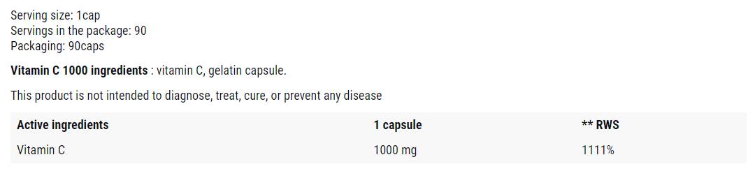 Βιταμίνη C 1000 mg | Υποστήριξη ανοσοποιητικής υγείας - 90 κάψουλες