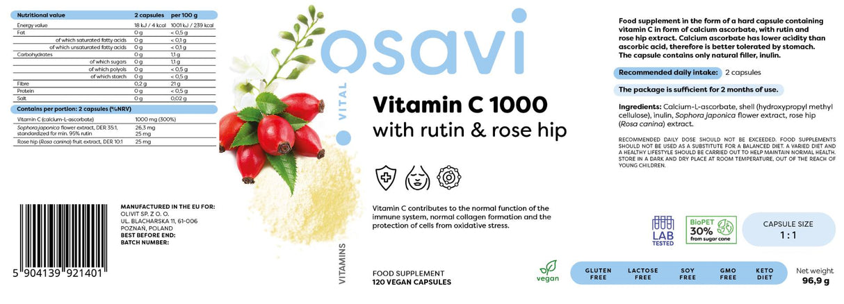 Βιταμίνη C 1000 | Με το Rutin & Rose Hip - 120 κάψουλες