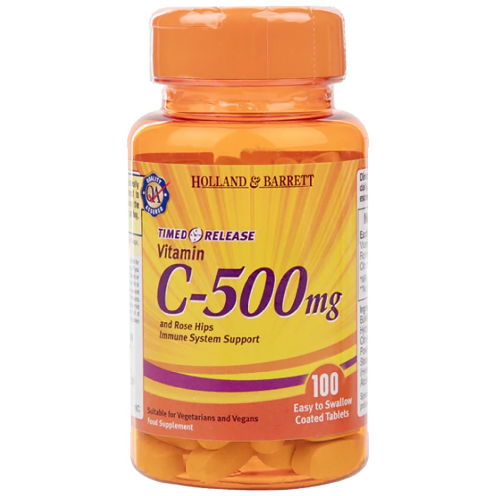 Βιταμίνη C 500 mg/χρονομετρημένη απελευθέρωση με τριαντάφυλλα HIPS & BIOFLAVONOIDS - 100 CAPLETS
