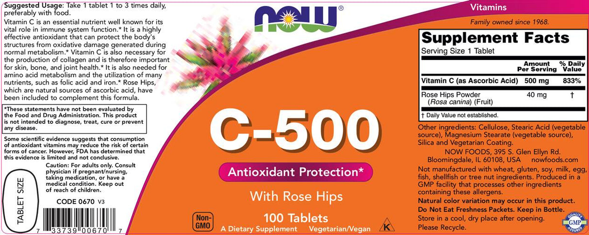 Vitamin C-500 with Rose Hips - 100 δισκία