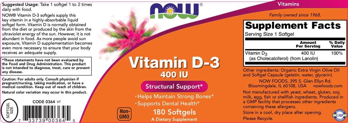Βιταμίνη D-3 400 IU - 180 κάψουλες gel