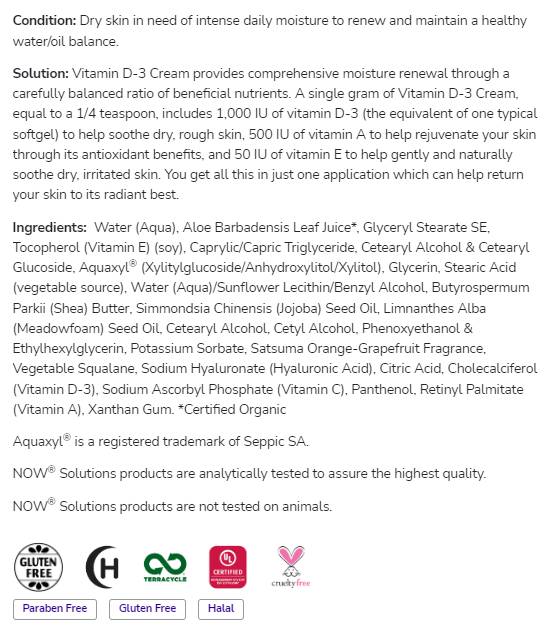 Βιταμίνη D-3 Κρέμα 1000 IU ανά γραμμάριο | Paraben Free - 118 ml