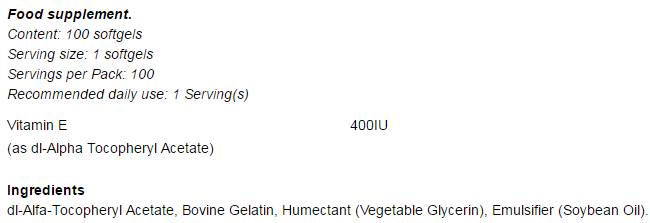 Vitamin E Formula 400 IU - 100 Gel κάψουλες