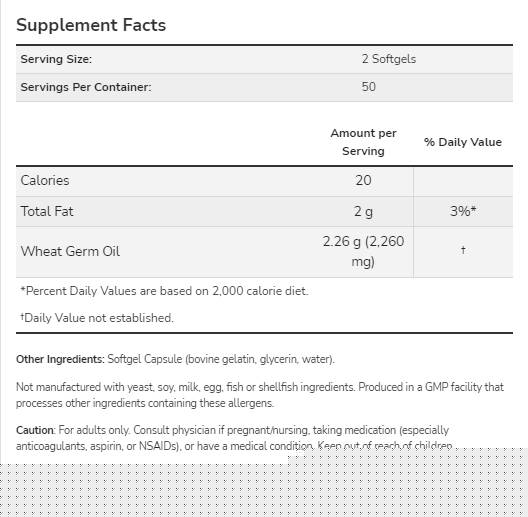 Wheat Germ Oil 1130 mg - 100 Gel κάψουλες