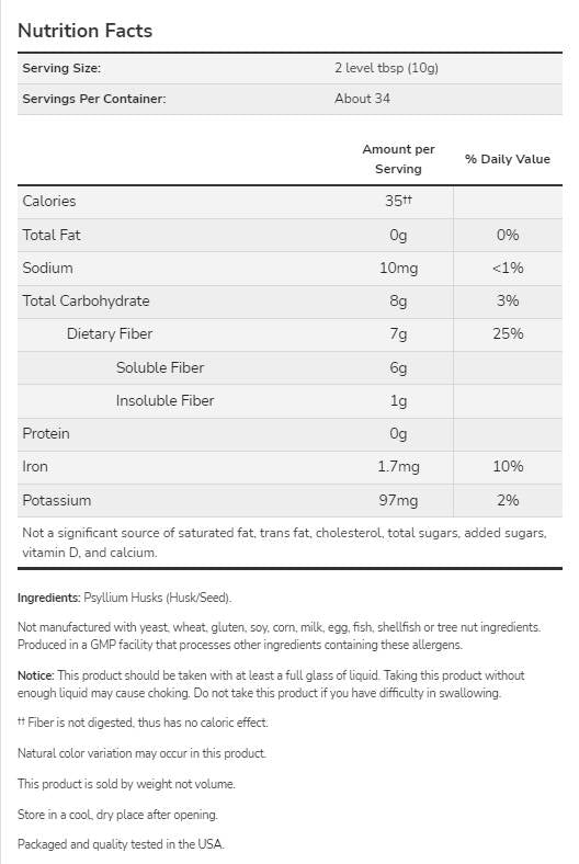 Πλήρης σκόνη Psyllium Husks - 340 γραμμάρια