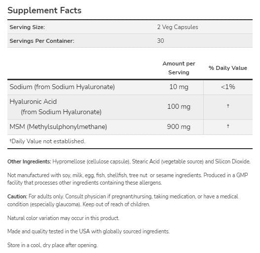 Υαλουρονικό οξύ 50 mg | με κάψουλες MSM - 120